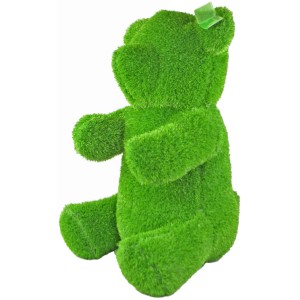 Grüne AniPlants Gartenfigur Bär, 80 cm, Frontalansicht. Dekorative Gartendeko.