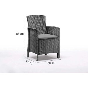 BICA Lido Gartensessel 2er Set, anthrazit, mit Sitzkissen, wetterfest, Rattanoptik.
