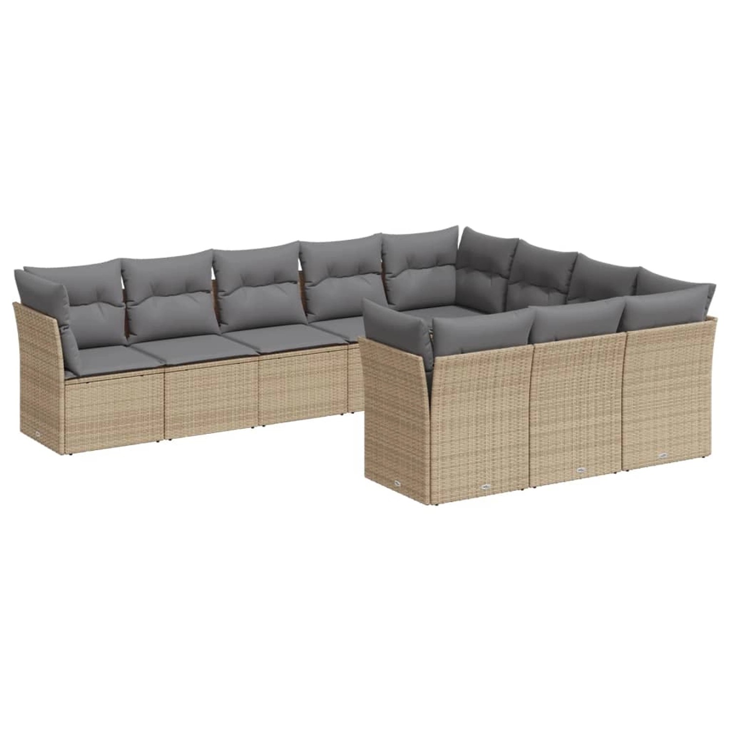 vidaXL 10-tlg Garten-Sofagarnitur mit Kissen Beige Poly Rattan Modell 27