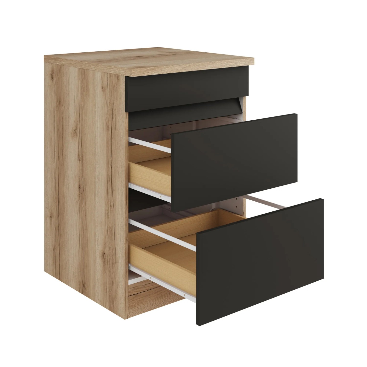 Optifit Unterschrank Noah420, 60 cm, Anthrazit/Wildeiche, mit Schublade und 2 Auszügen.