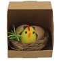 Gelbes Küken mit Ei in Box, Osterdeko für Tisch und Fensterbank.