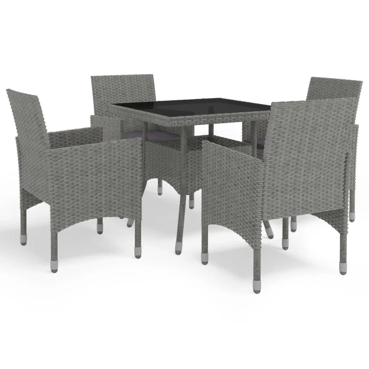Furnicato 5-tlg Garten-essgruppe Grau Poly Rattan Und Glas