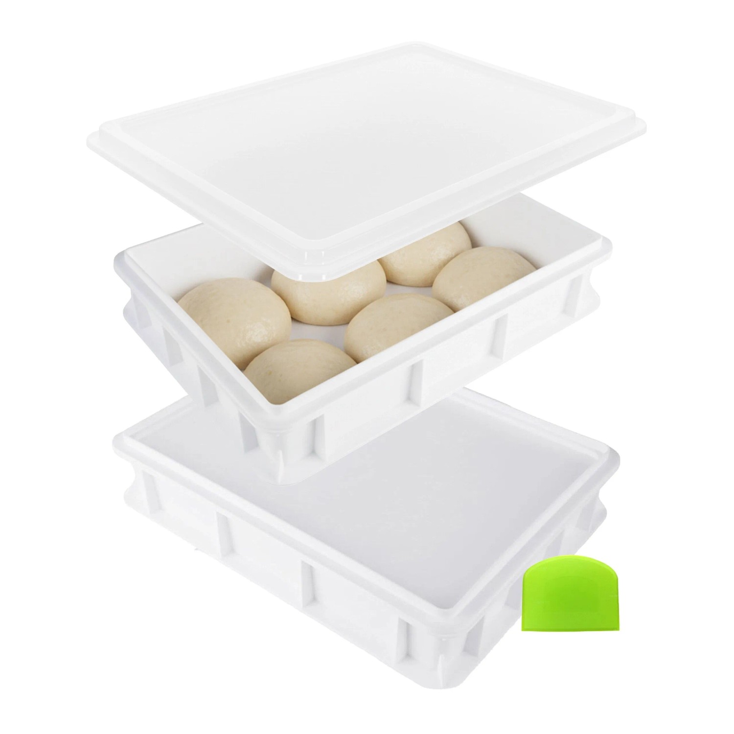 Relaxdays Pizzaballenbox 2er Set Kunststoff Weiß Mit Deckel Stapelbar Gefriergeeignet 7 cm x 40 cm x 30 cm je 1,1 kg