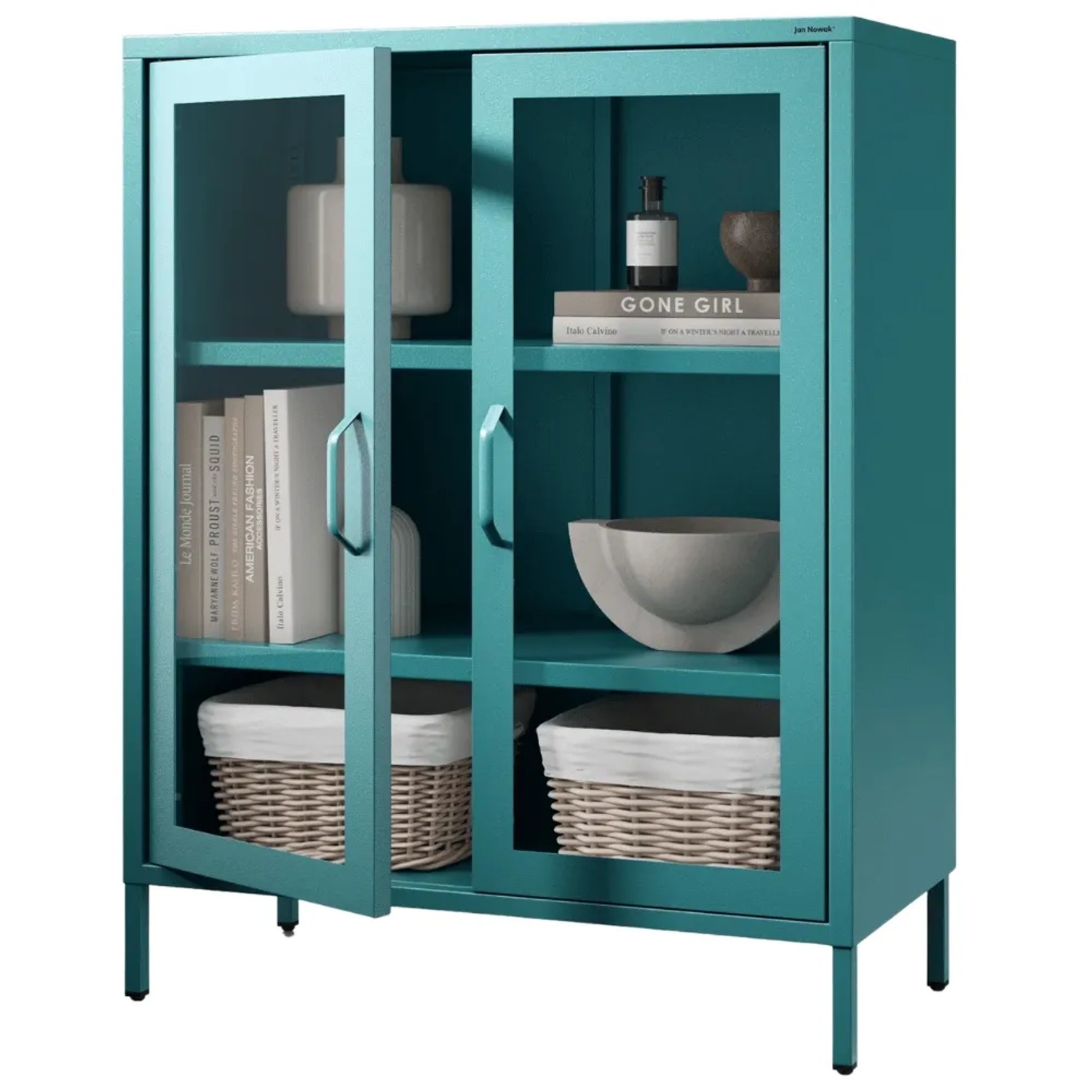 DELUKE Vitrinenschrank Wohnzimmer Klein EKER 101,5 x 80 x 40 cm Türkis