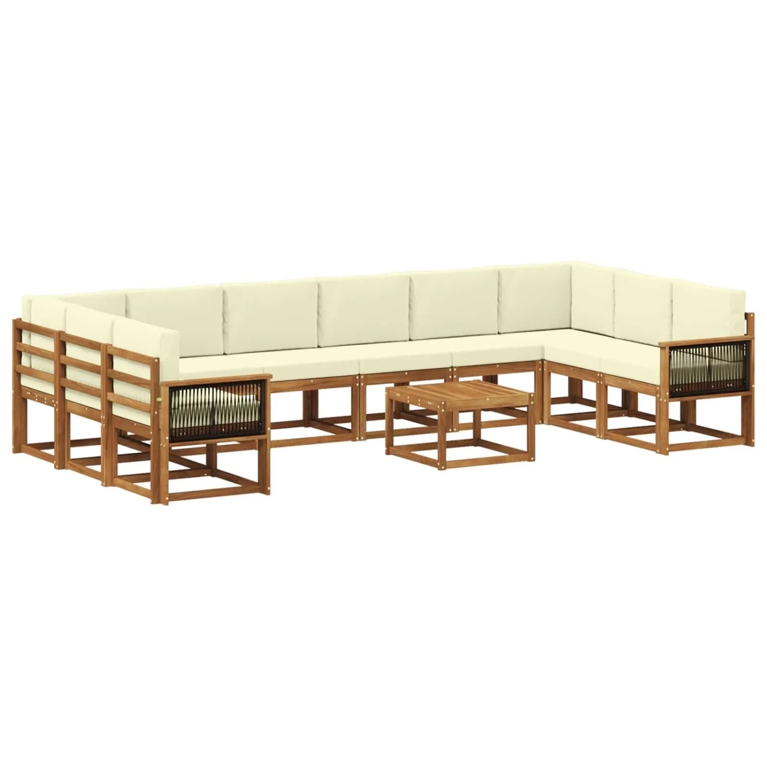 vidaXL Outdoor-Sofagarnitur 11 Stk Natur und Creme Massivholz Akazie 3385591