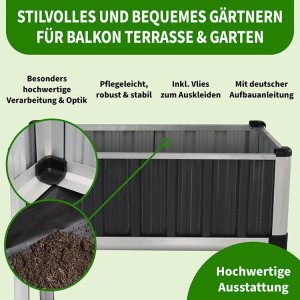 Kompaktes, anthrazitfarbenes Metall Hochbeet (80x50x80 cm) für Garten, Balkon und Terrasse.