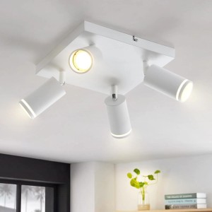 Weißer ZMH Deckenstrahler 4-flammig GU10 aus Metall, schwenkbar, für moderne, flexible Beleuchtung in Wohnräumen.