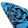 Blaues Stand Up Paddle Board (SUP) mit schwarzem Muster und Befestigungsringen.
