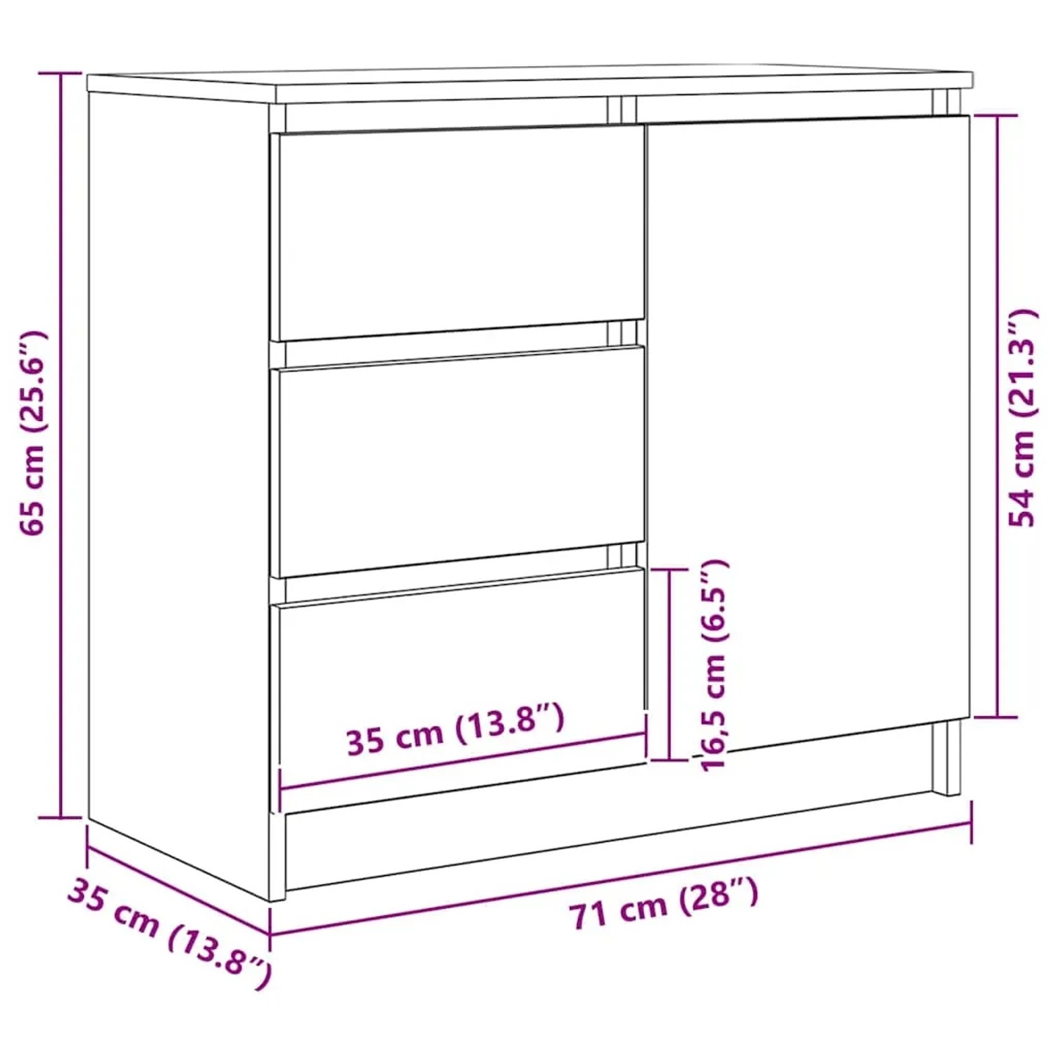 vidaXL Sideboard mit Schublade Weiß 71x35x65 cm Holzwerkstoff 861571_14