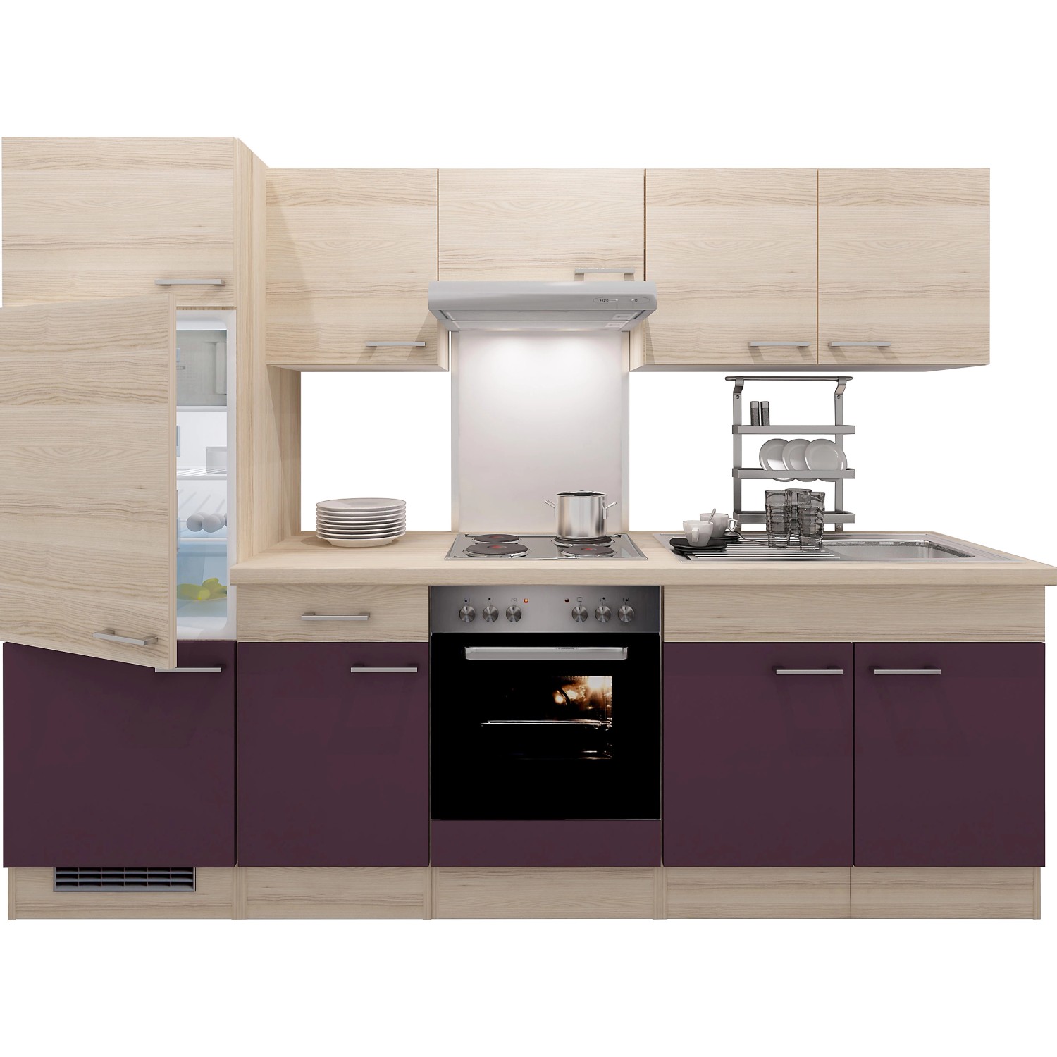 Flex-Well Exclusiv Küchenzeile Focus 270 cm Akazie Nachbildung Aubergine günstig online kaufen