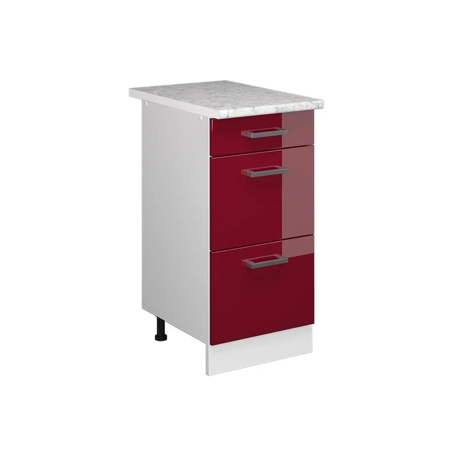 Vicco Küchenunterschrank R-Line Rot Hochglanz 40 x 82 mit Schubladen AP Marmor