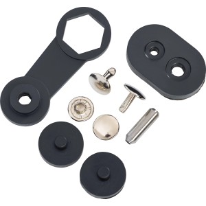 Graue Hohlnieten (3 mm) mit Werkzeug und Zubehör für Textilien, 8-teiliges Set.