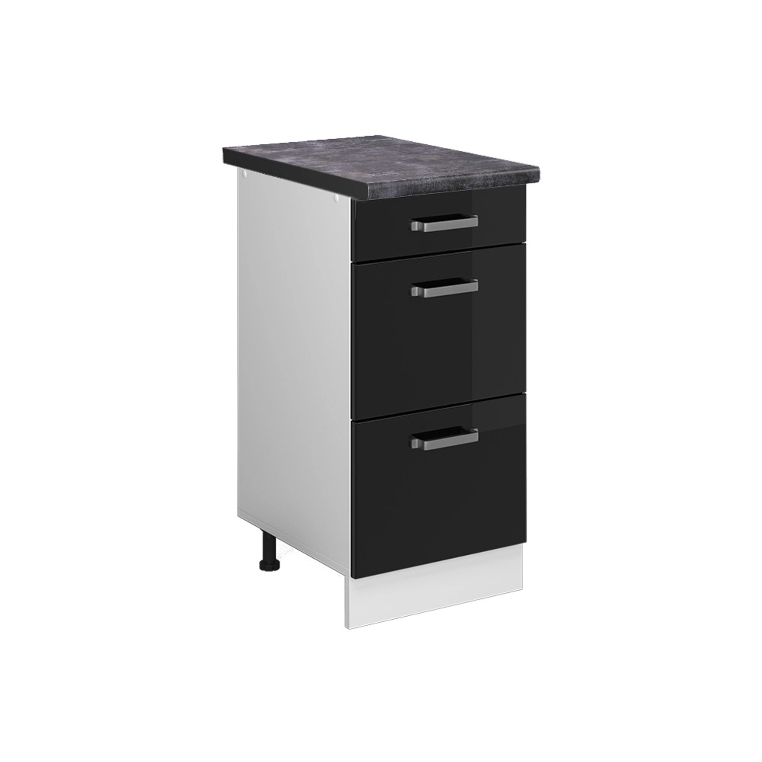 Vicco Küchenunterschrank R-Line Schwarz Hochglanz/Weiß 40 cm mit Schubladen AP Anthrazit