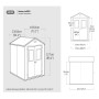 Keter Gerätehaus Lineus 3,9 m² Grau: Detailansicht mit Maßangaben des Kunststoff-Gartenhauses.