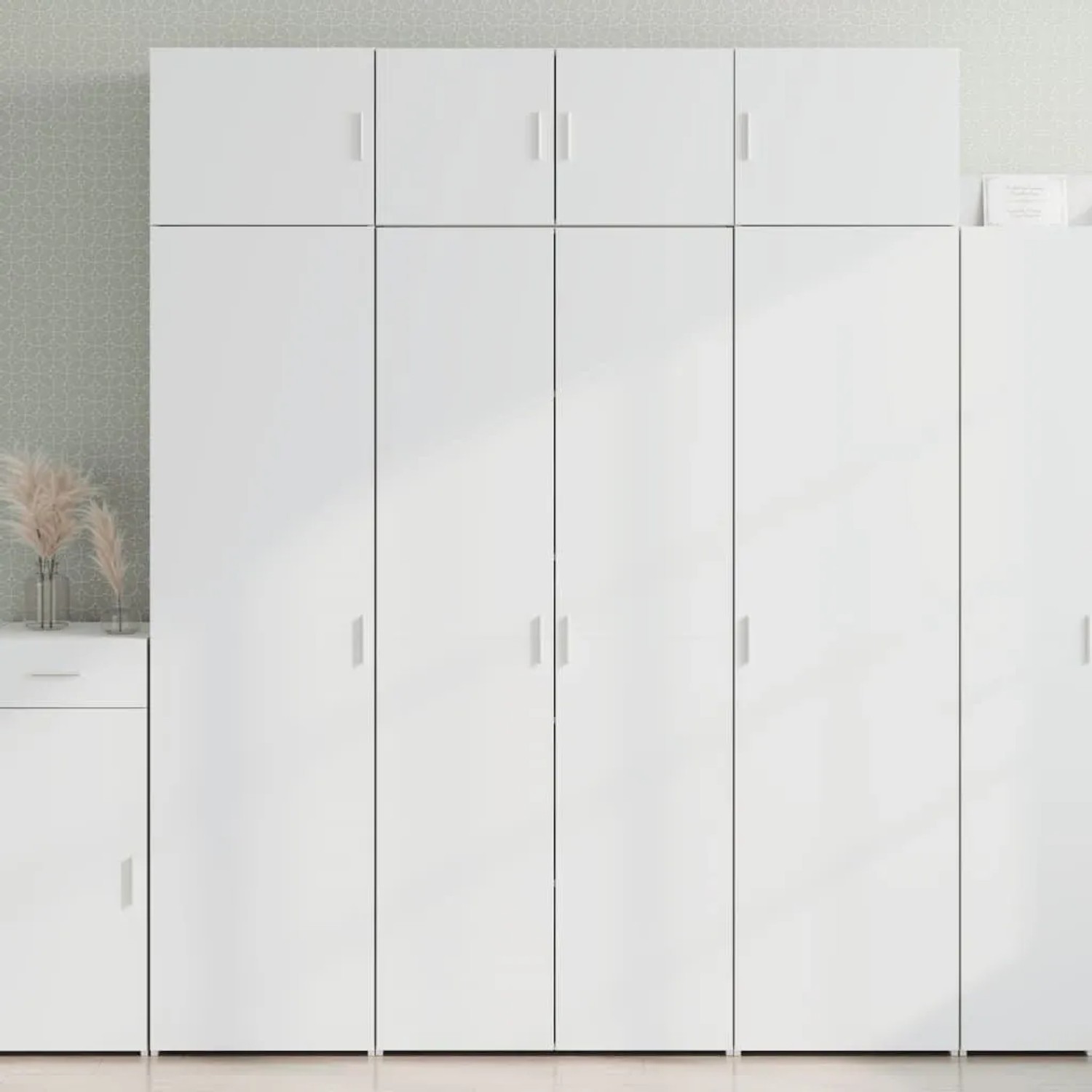 Weißer vidaXL Hochschrank (80x42,5x225 cm) aus Holzwerkstoff für Wohnzimmer.