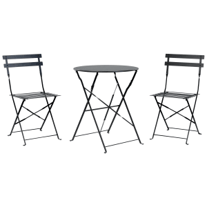 Schwarzes Beliani Bistro Set FIORI: Gartentisch mit zwei klappbaren Stühlen aus Stahl.