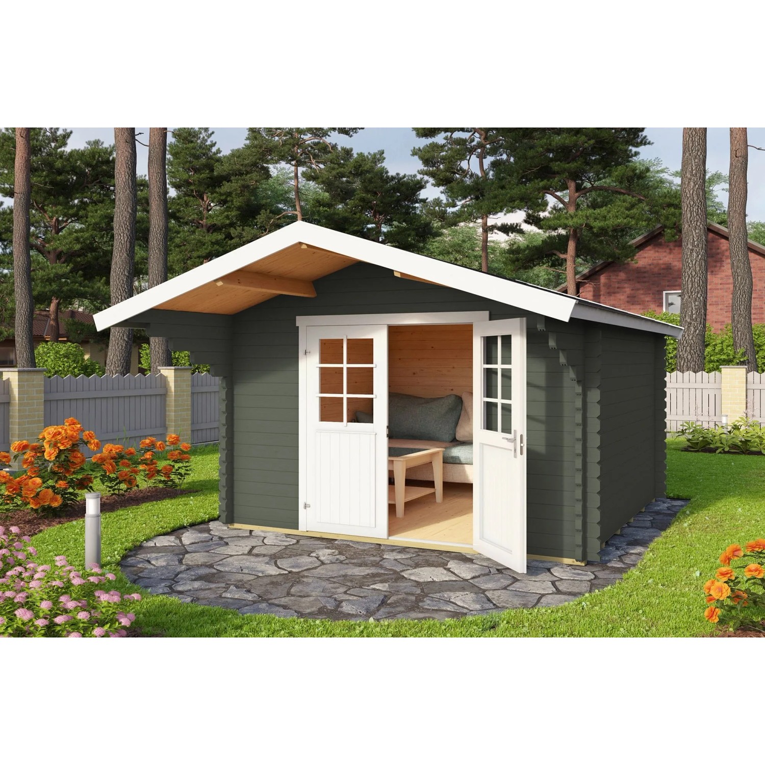 Lasita Gartenhaus Viljandi34 Grau-Grün 300 cm x 300 cm