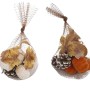 Boltze Dekostreu Samtling: 10-teiliges Set mit Samtkürbissen, Zapfen & Herbstblättern in Orange, Creme, Braun in Netzbeuteln.