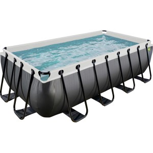 Rechteckiger Exit Black Leather Pool 400x200 mit Stahlrahmen und Filterpumpe.