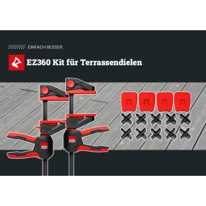 Bessey Aktionsset: 2 Einhandzwingen EZ360 mit Montageset (14-teilig) für Terrassendielen.