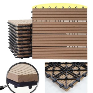 MCW WPC Bodenfliesen Sarthe in Teakholz-Optik, 11 Stück für Balkon und Terrasse.