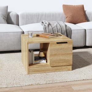 Quadratischer Couchtisch Sonoma-Eiche mit Stauraum, 50x50x36 cm, aus Holzwerkstoff.