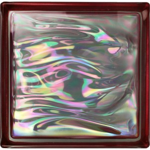 Glasstein Aqua Perlmutt Rubin, 19x19x8 cm, glänzend. Roter Rahmen, schimmernde Oberfläche.
