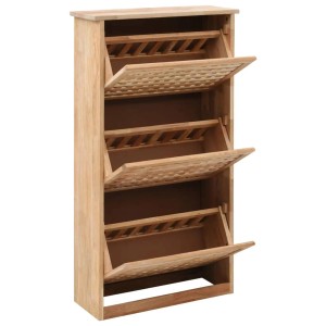 vidaXL Schuhschrank aus Walnuss Massivholz, naturfarben, mit 3 Kippfächern und Gitterdesign.