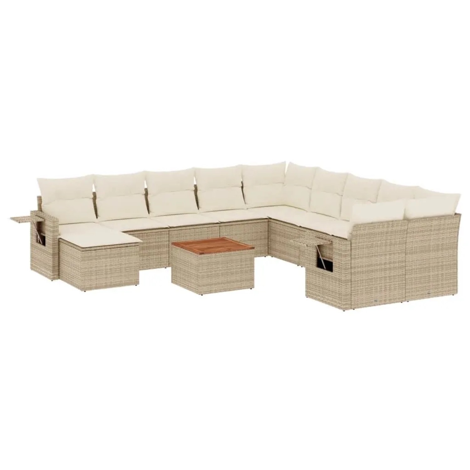 vidaXL 12-Tlg Garten-Sofagarnitur mit Kissen Beige Poly Rattan 3224861