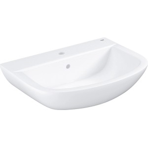 Weißes Grohe Waschbecken Bau Keramik, 65 cm breit, mit Hahnloch und Überlauf.
