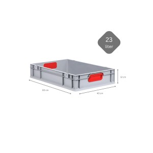 Graue PROREGAL Eurobox 40x60 mit rotem Griff und Deckel, ideal zur Aufbewahrung.