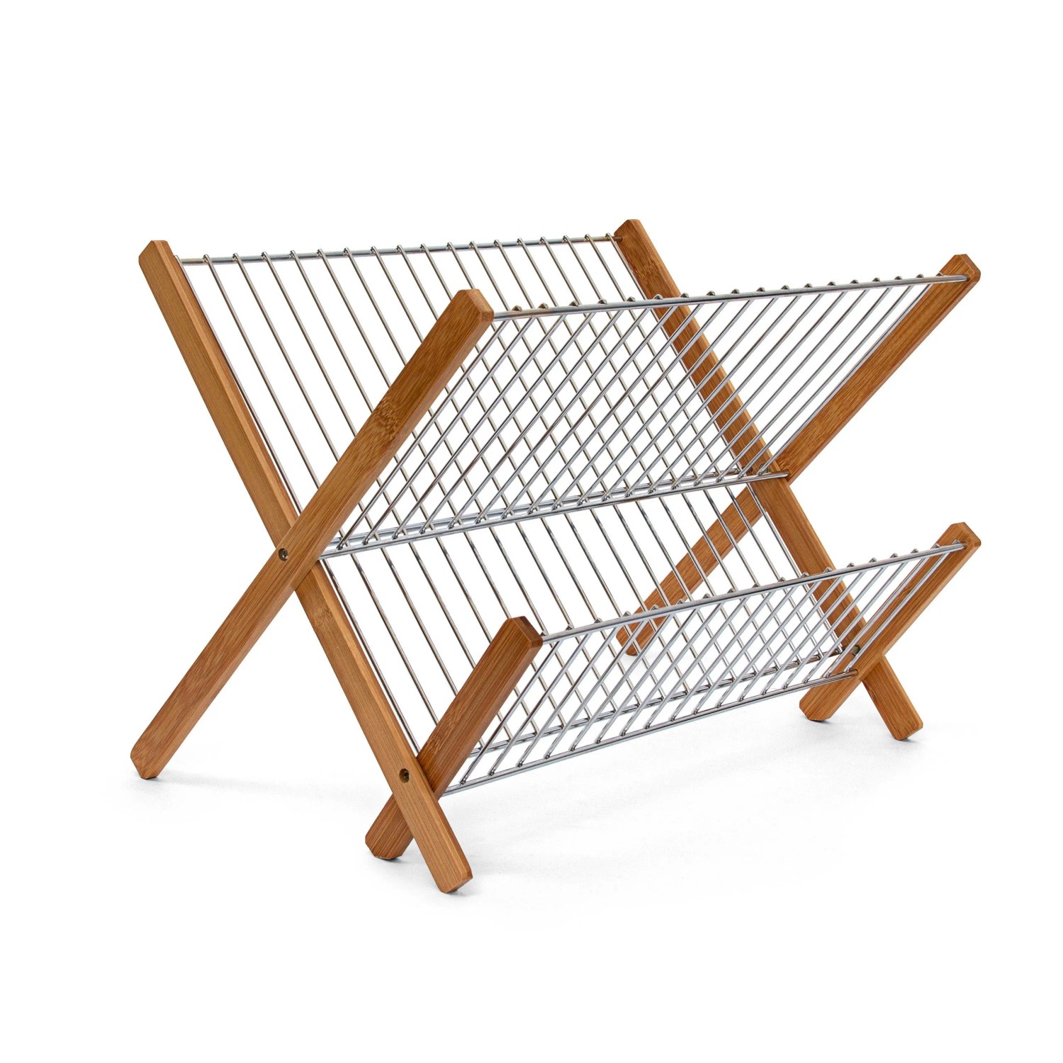 Relaxdays Abtropfgestell Bambus Metall Natur Silber Zusammenklappbar 27 cm x 39 cm x 29 cm 0,9 kg