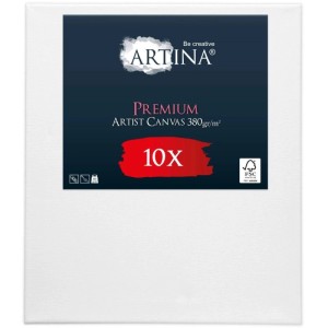 Artina Premium Keilrahmen 50x70cm, 10er-Pack, Leinwand aus Baumwolle, weiß vorgrundiert.