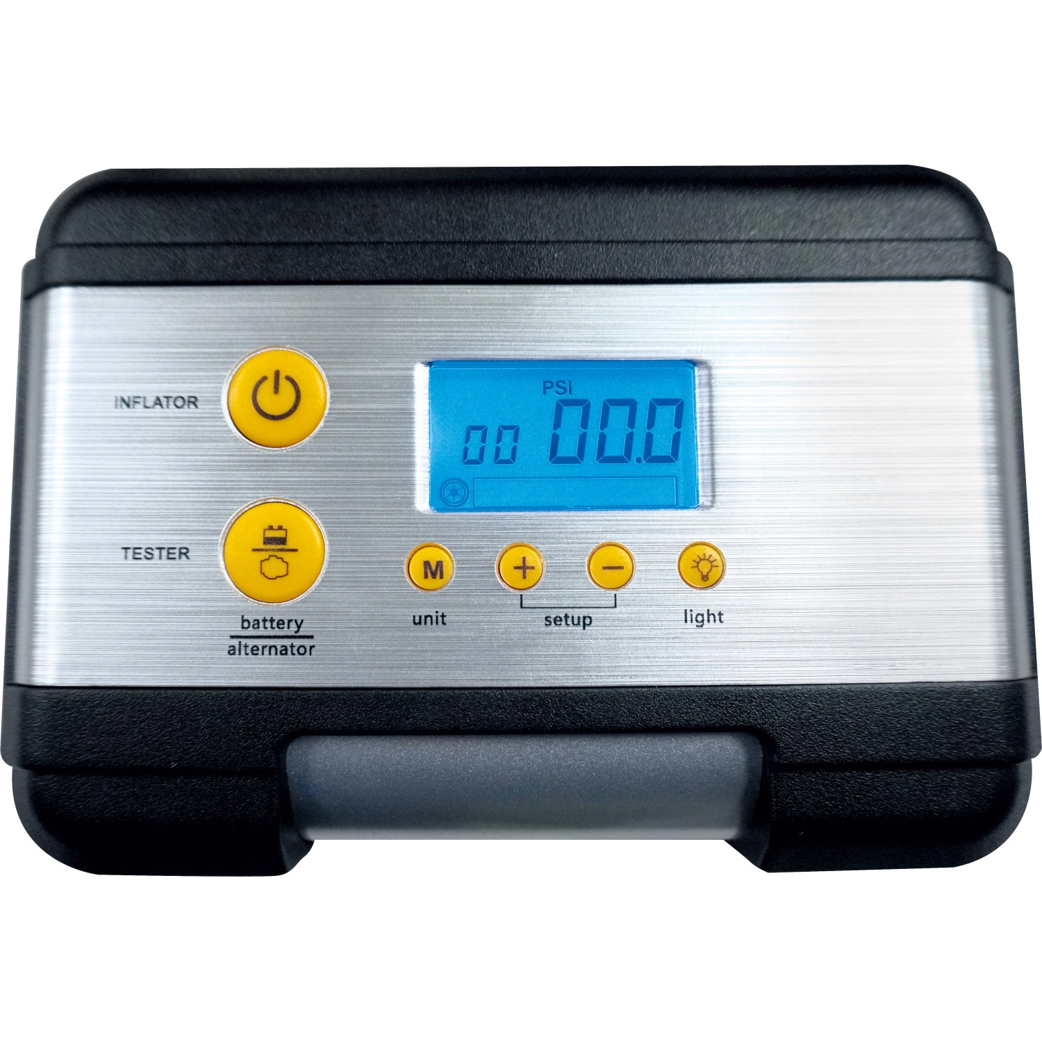 Mini-Luftkompressor KPS-7/12 A zur Pannenhilfe mit LCD-Anzeige und LED-Leuchte.