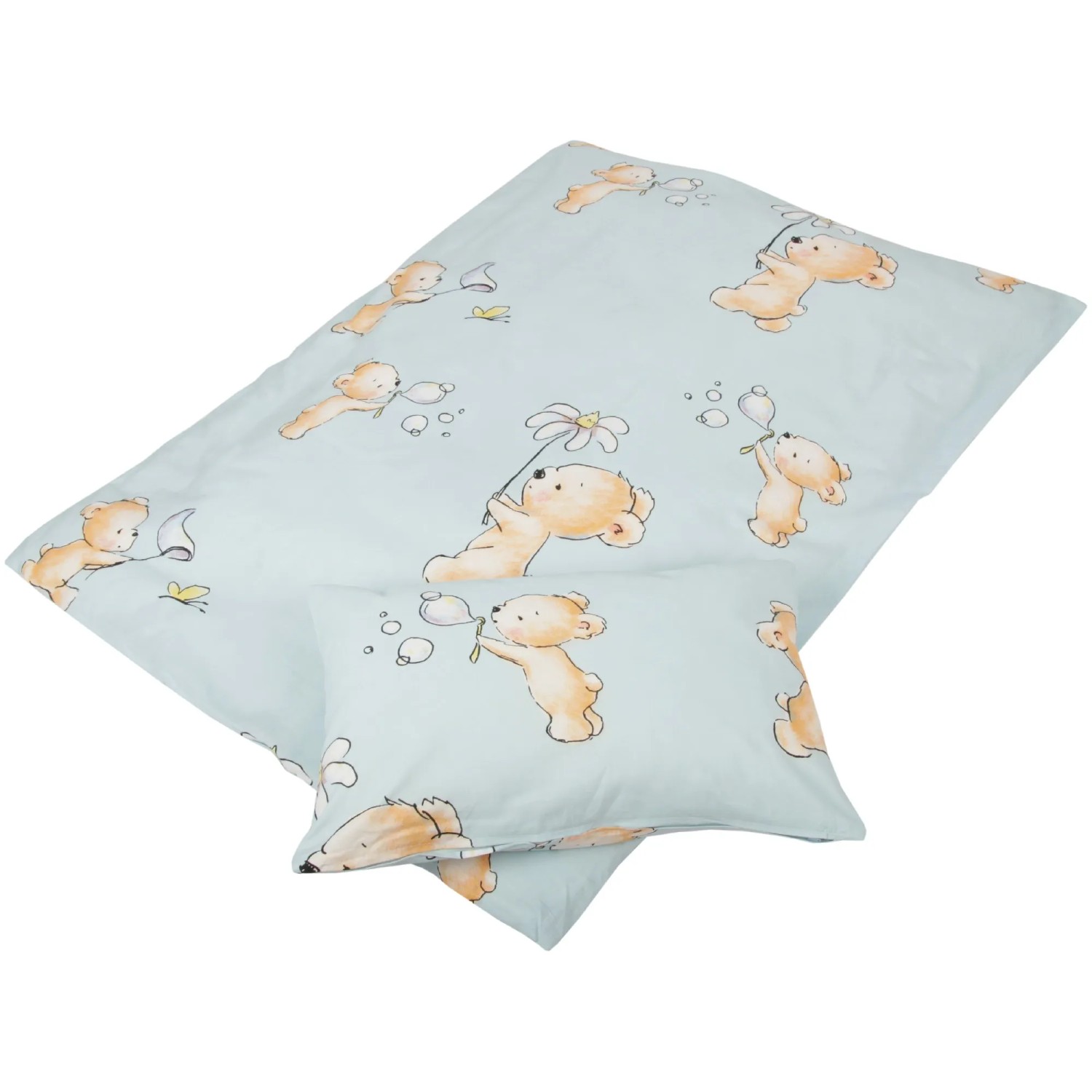 Bestlivings Kinderbettwäsche Bärchen Blau, 100x135 cm & 40x60 cm, mit Bärchen Motiv.