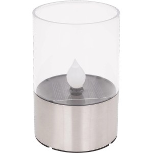 Globo LED-Solartischlampe mit Feuereffekt aus Edelstahl und Kunststoff. Solar-Deko für den Außenbereich.