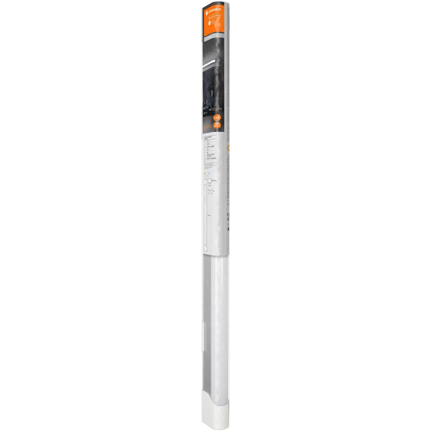 Verpackte Ledvance LED-Lichtleiste Value Batten, 63,4 cm, silberfarben. Lichtleiste für Innenräume.