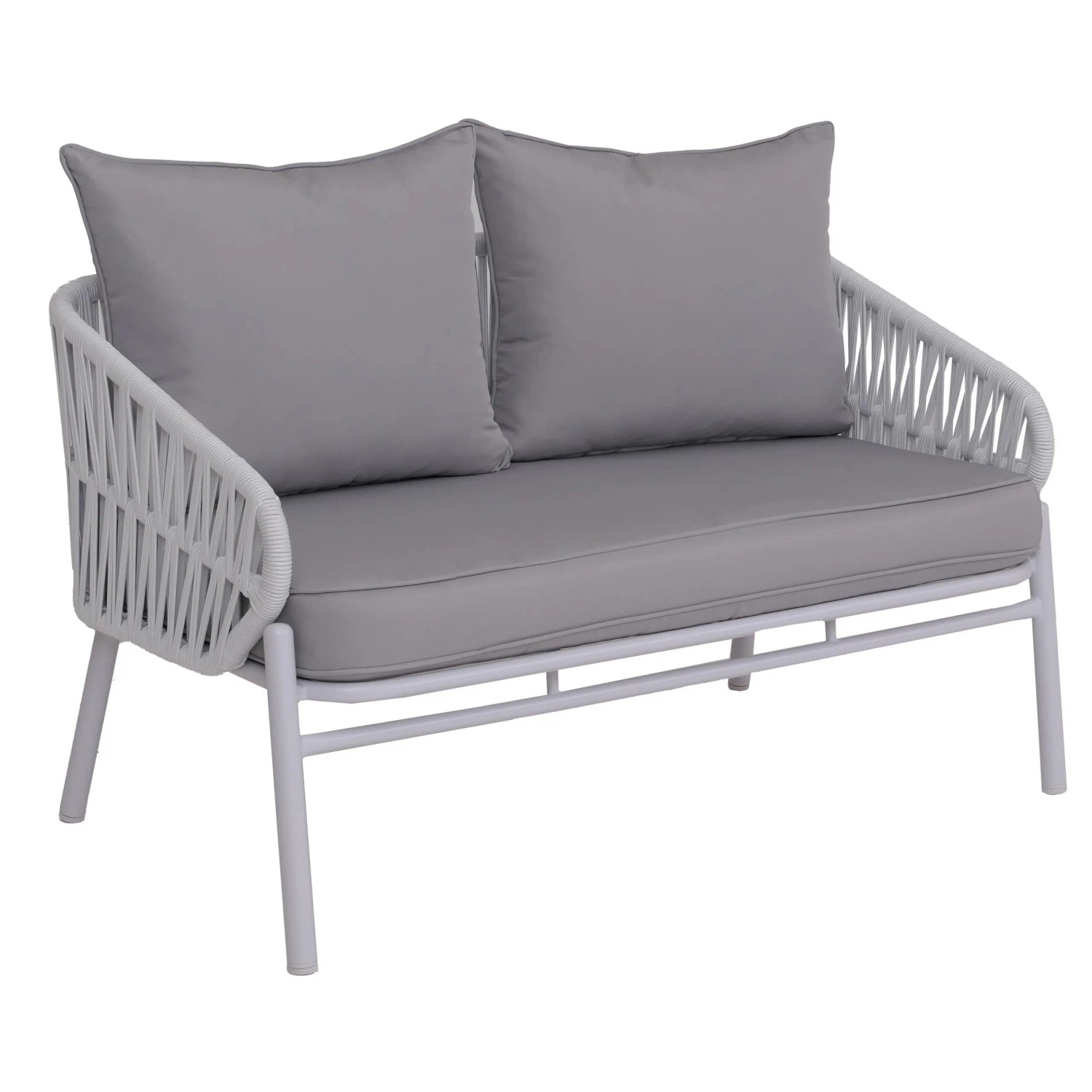 MCW Aluminium-Gartenbank P90 Seilgeflecht Rope Stoff/Textil Hellgrau