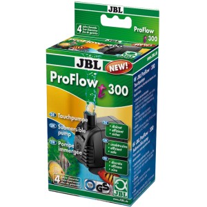 Verpackung der JBL Aquarium-Tauchpumpe ProFlow t300, einer kleinen, schwarzen Pumpe für Aquarien.