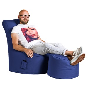 Sitting Point Sessel Swing, 300 l, Dunkelblau mit Fußhocker und Seitentasche. Bequemer Sitzsack für Indoor & Outdoor.