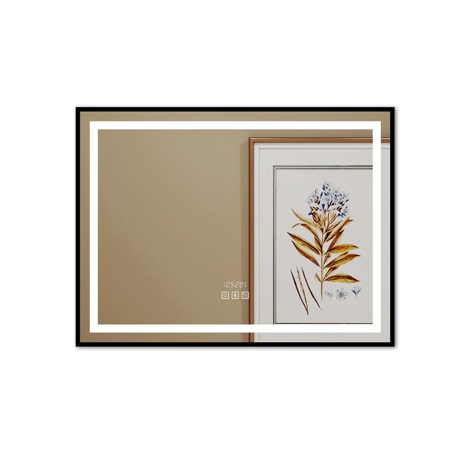 Duschparadies LED Badspiegel 2700-6500K Dimmbar 80x60cm mit Bluetooth Uhr Touch Beschlagfrei Schwarz Rahmen