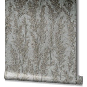 Marburg Vliestapete Natural Opulence Floral Silber, florales Muster auf silbernem Grund.