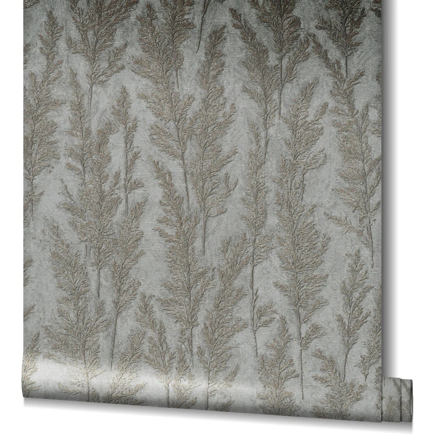 Marburg Vliestapete Natural Opulence Floral Silber, florales Muster auf silbernem Grund.