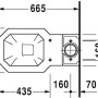 Draufsicht: Duravit Stand-WC Kombi 1930, Maße und Anschlüsse für senkrechten Abgang.