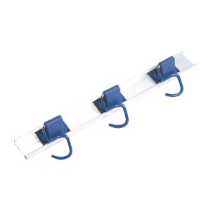 LUX Geräteschiene Comfort mit 3 Haken und PVC-Beschichtung zur Aufbewahrung von Gartengeräten.