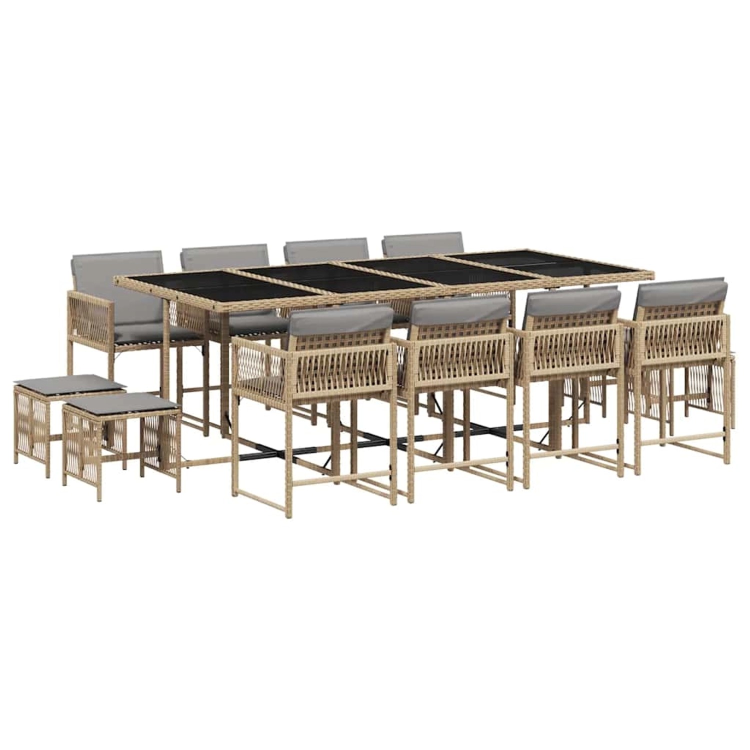 vidaXL 13-Tlg Garten-Essgruppe mit Kissen Beigemischung Poly Rattan 3211524 günstig online kaufen
