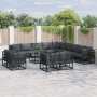 vidaXL Garten-Sofa-Set, 13-teilig, schwarz, mit Aluminiumrahmen und grauen Kissen.