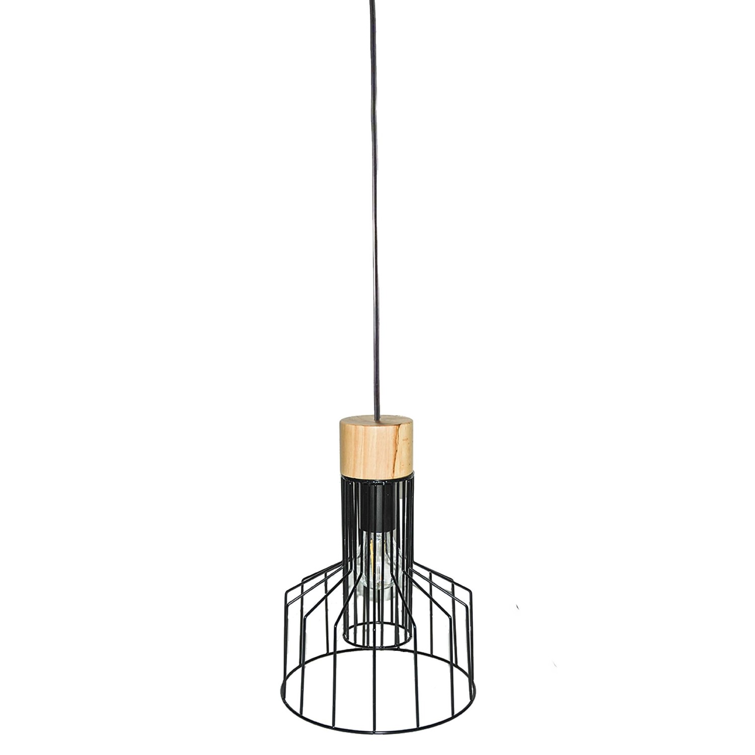 Dapo Decken Pendelleuchte Mabel 24cm Holz Metall Schwarz E27 IP20 günstig online kaufen