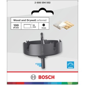 Bosch Lochsäge Wood and Drywall, Ø 100mm, grau. Zum Schneiden von Löchern in Holz und Trockenbauwänden.