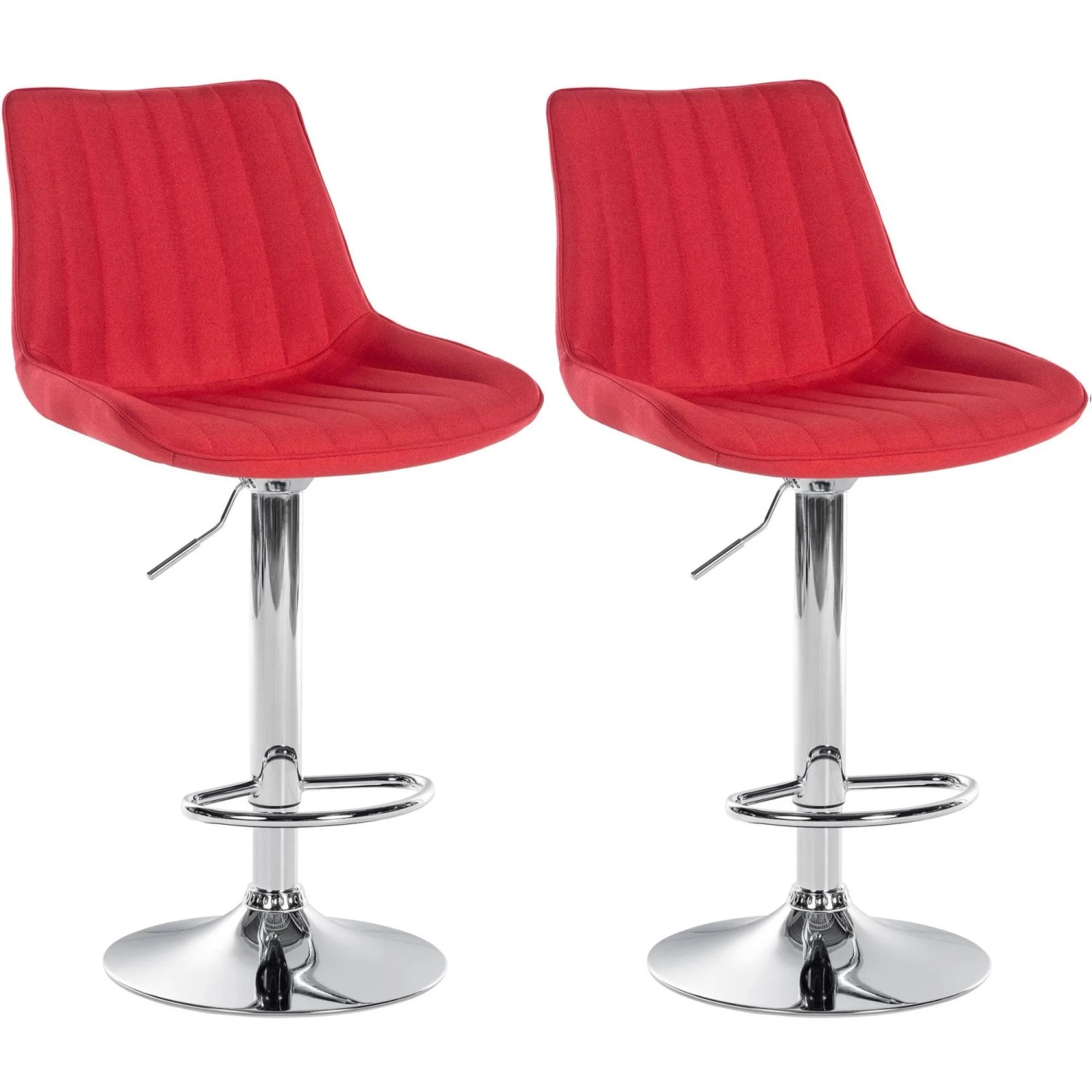 CLP 2er Set Barhocker Toni Stoff Metall in Chromoptik/rot